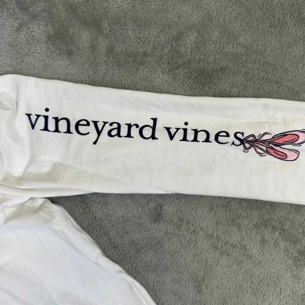 Vineyard Vines Girls White Ballet Slipper Long Sleeve Pocket Tee Shirt S